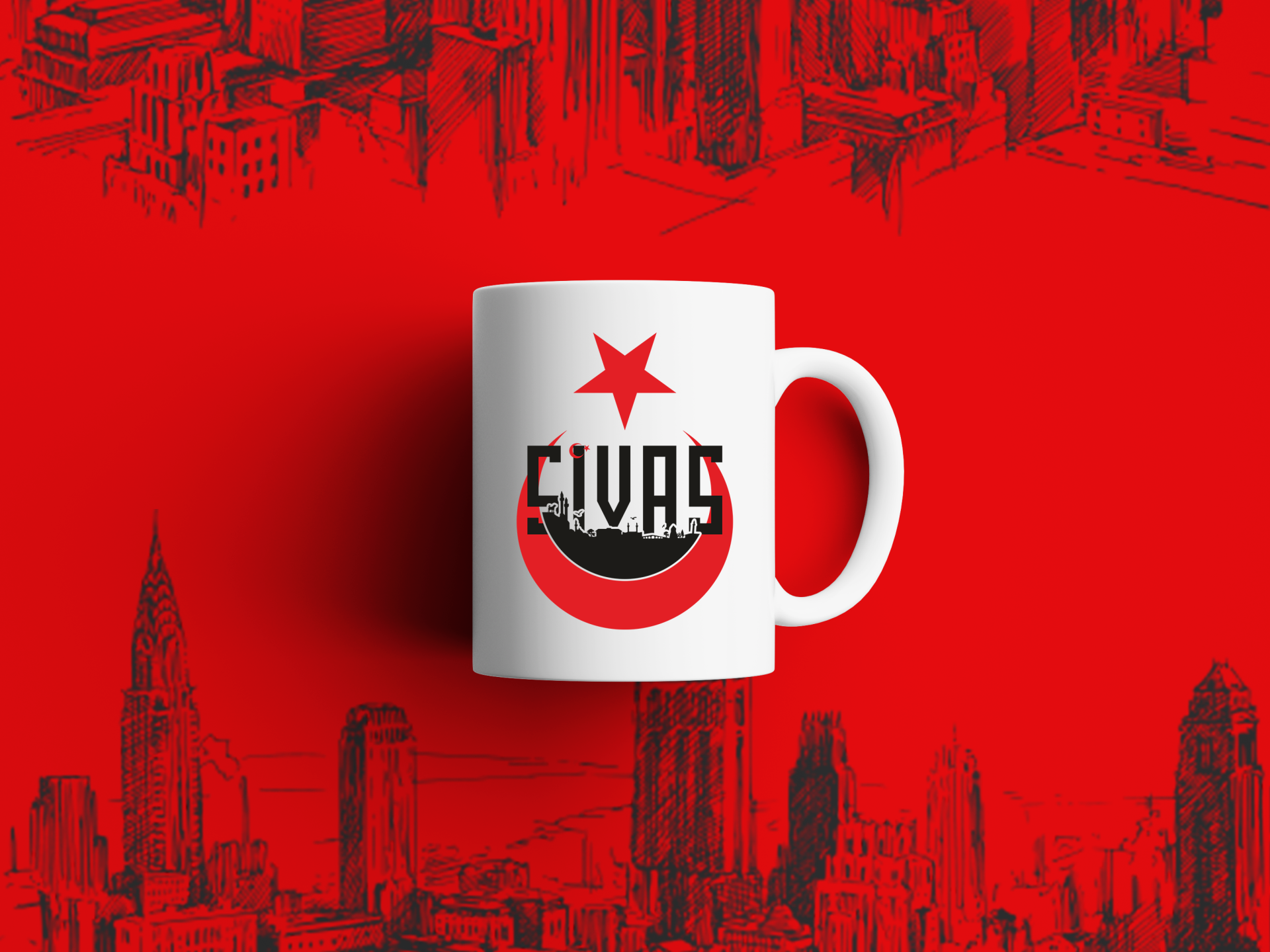 Sivas Yazılı Sivas Silüetli ve Ayyıldız Temalı Kupa Bardak
