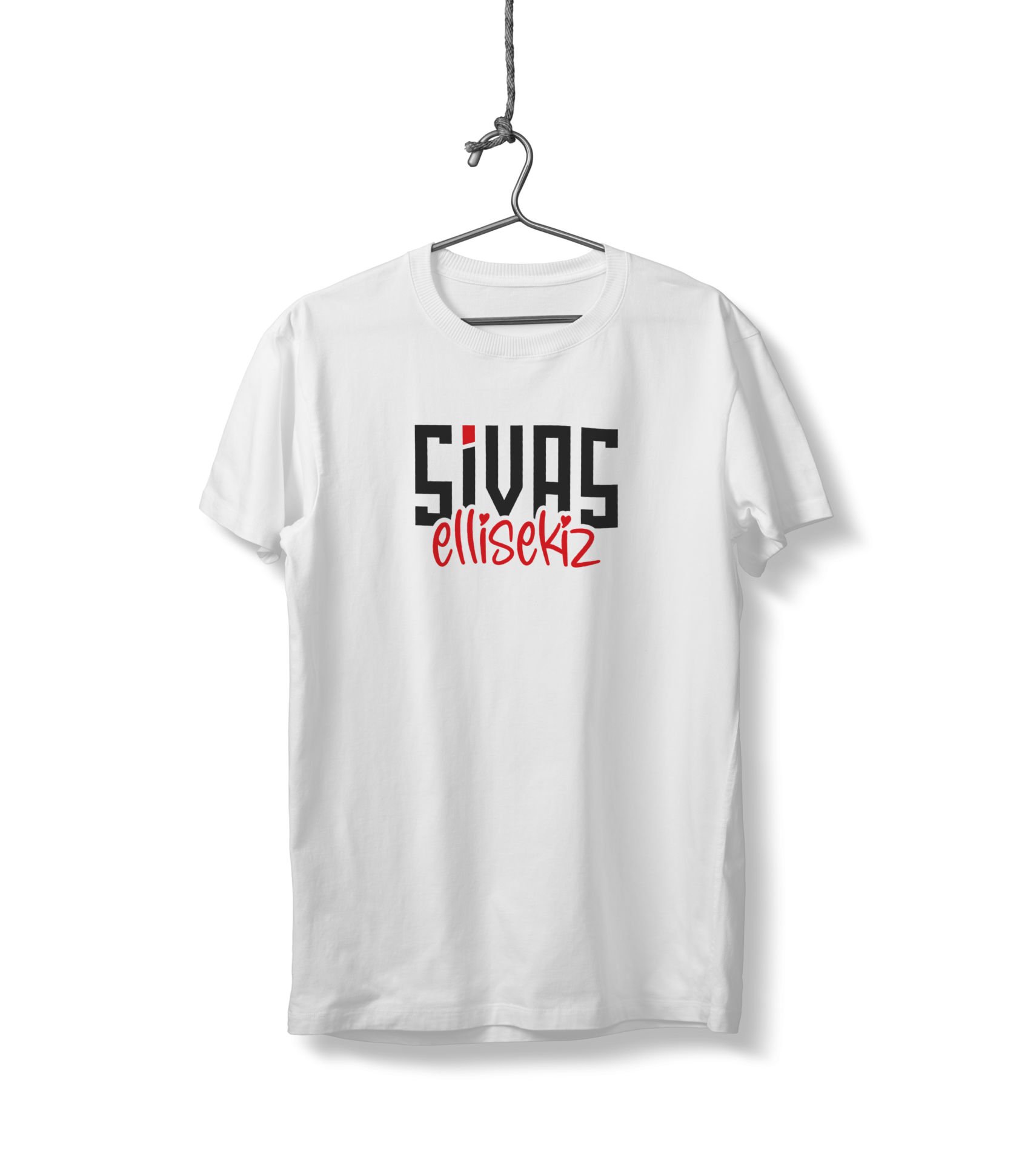 Sivas Ellisekiz Yazılı Sivas Temalı Unisex Beyaz Sıfır Yaka Tişört