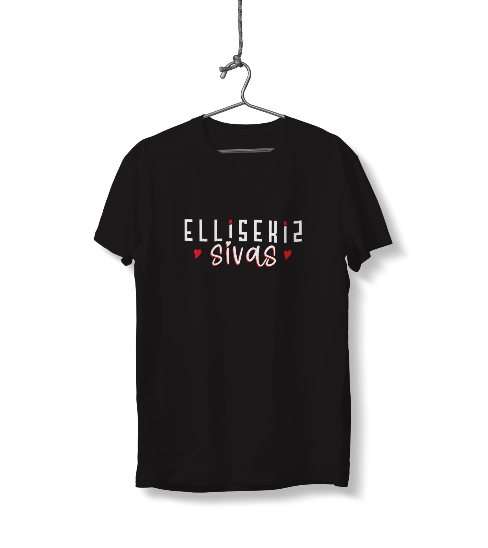 Ellisekiz Sivas Yazılı Sivas Temalı Unisex Siyah Sıfır Yaka Tişört