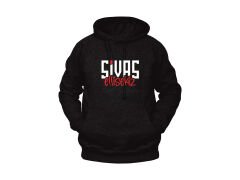 Sivas Ellisekiz Yazılı Sivas Temalı Unisex Siyah Oversize Kapüşonlu Sweatshirt